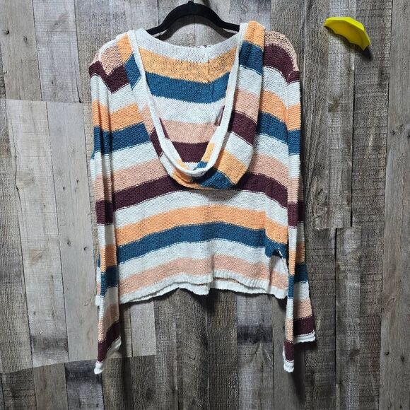 Roxy Hang With Me Multicolor Stripe Knit Hoodie Sweater - Picture 4 of 6
